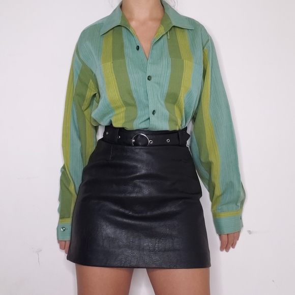 Vintage Koratron button down shirt green stripes - Picture 1 of 3